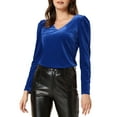 thumbnail image 1 of INSPIRE CHIC Women's Velvet V-Neck Long Sleeve Metallic Shiny Star Blouse M Royal Blue, 1 of 5