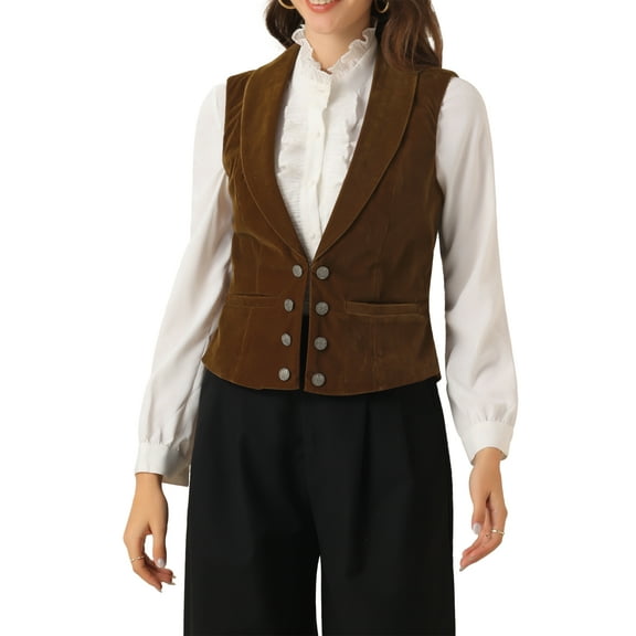 Allegra K Women's Velvet Waistcoat Casual Sleeveless Button Down Blazer Vest M Coffee
