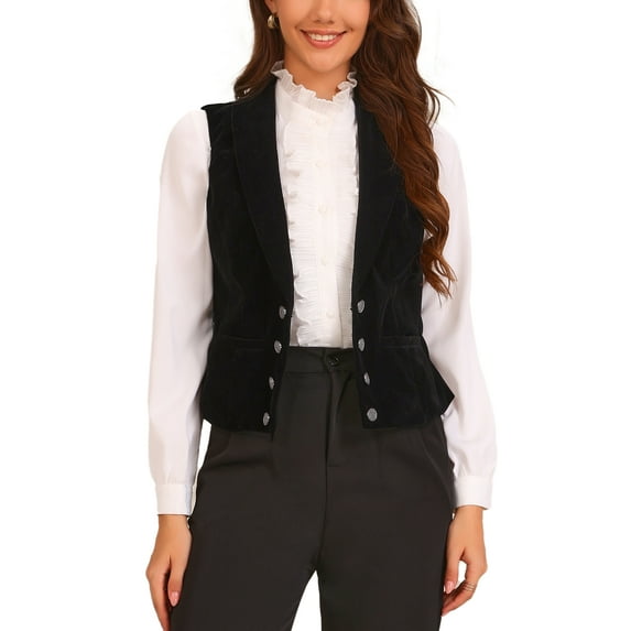 INSPIRE CHIC Women's Velvet Wasitcoat Casual Sleeveless Button Down Blazer Vest
