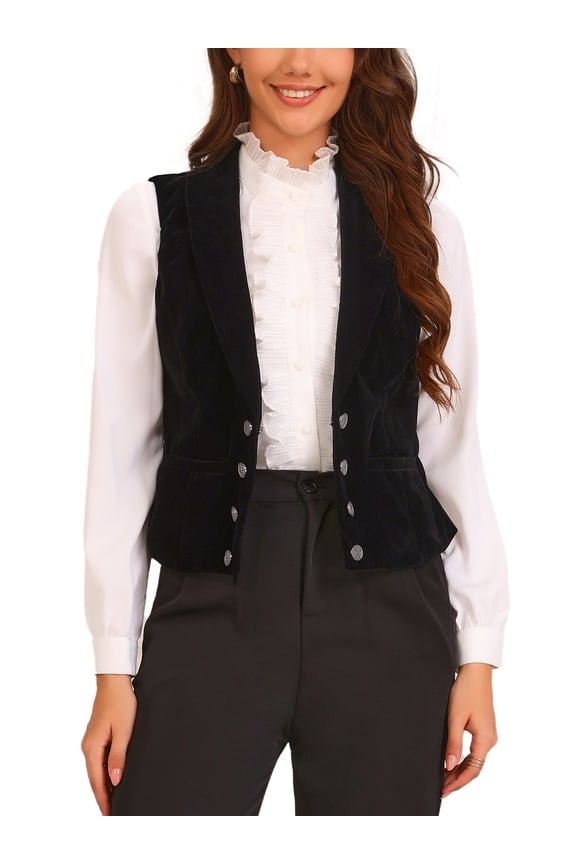 Women's Velvet Wasitcoat Casual Sleeveless Button Down Blazer Vest