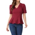 thumbnail image 1 of INSPIRE CHIC Women's Victorian Blouse Short Sleeves Steampunk Lace Up Vintage Top XS Wine Red, 1 of 6