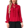 thumbnail image 1 of Allegra K Women's Victorian Blouse Vintage Ruffled Long Sleeve Button Up Gothic Shirt Tops XL Dark Red, 1 of 5