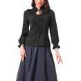 thumbnail image 1 of INSPIRE CHIC Women's Victorian Blouse Vintage Ruffled Long Sleeve Button Up Gothic Shirt Tops M Black, 1 of 6