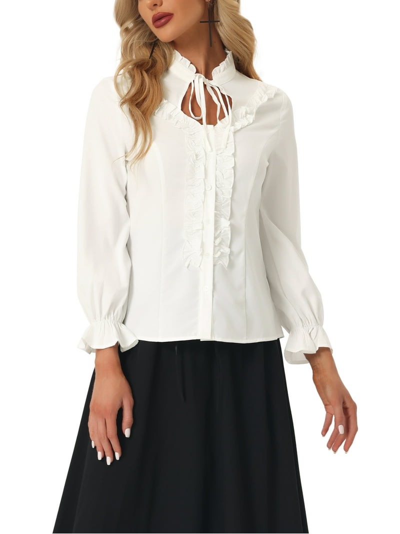 INSPIRE CHIC Women's Victorian Blouse Vintage Ruffled Long Sleeve