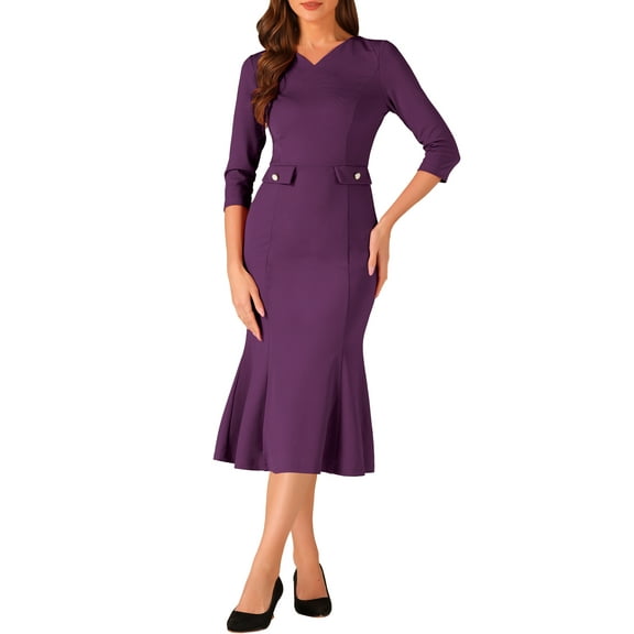 INSPIRE CHIC Women's Vintage Bodycon Fishtail 3/4 Sleeve Work Cocktail Dresses