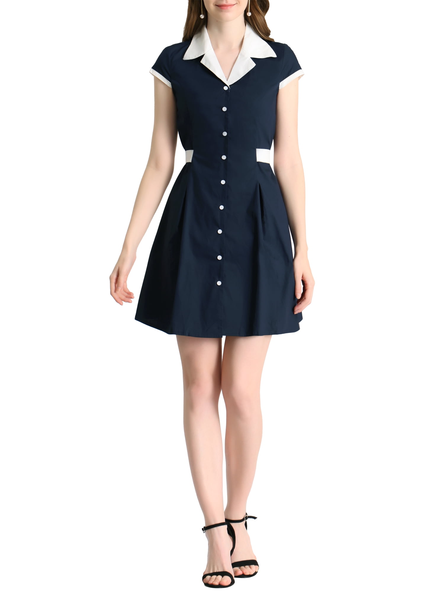 INSPIRE CHIC Women's Button Down Shirt Dress Notch Lapel Short Sleeve ...