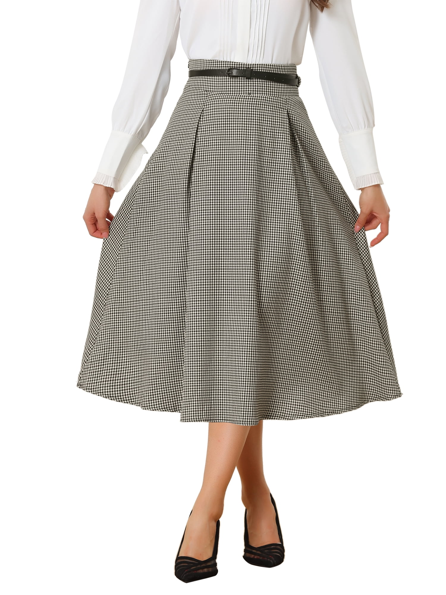 Women's High Waist Garterized Plaid Skirt