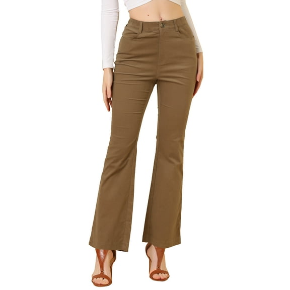 INSPIRE CHIC Women's Vintage Corduroy Flare Pants Elastic High Waist Stretchy Bell Bottom Trousers