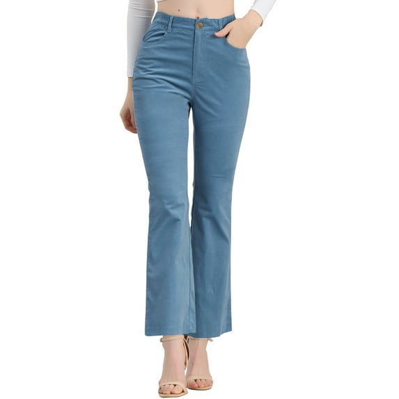Allegra K Women's Vintage Corduroy Flare Pants Elastic High Waist Stretchy Bell Bottom Trousers