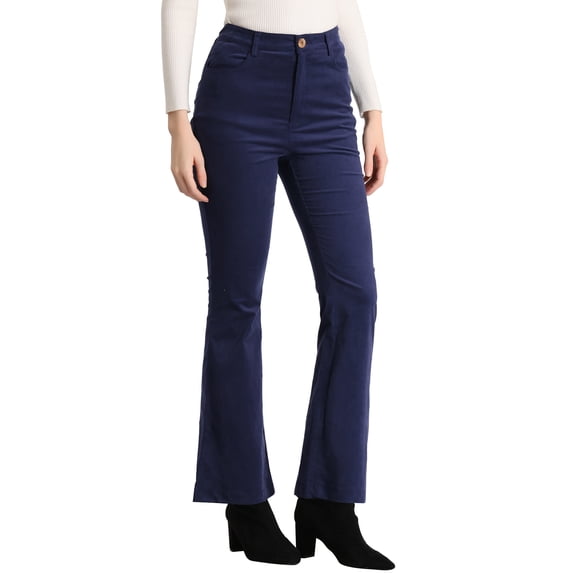 Allegra K Women's Vintage Corduroy Flare Pants Elastic High Waist Stretchy Bell Bottom Trousers
