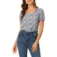 thumbnail image 1 of INSPIRE CHIC Women's Vintage Floral Contrast Color Lace Square Neck Blouse Top, 1 of 5