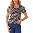 thumbnail image 1 of INSPIRE CHIC Women's Vintage Floral Contrast Color Lace Square Neck Blouse Top, 1 of 5