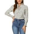 thumbnail image 1 of Allegra K Women's Vintage Floral Ruffle Tie Neck Button Decor Elastic Cuff Chiffon Blouse, 1 of 6