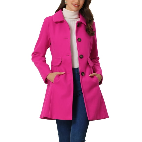 INSPIRE CHIC Women's Vintage Lapel Collared Overcoat Single Breasted Mid-Long Winter Coat