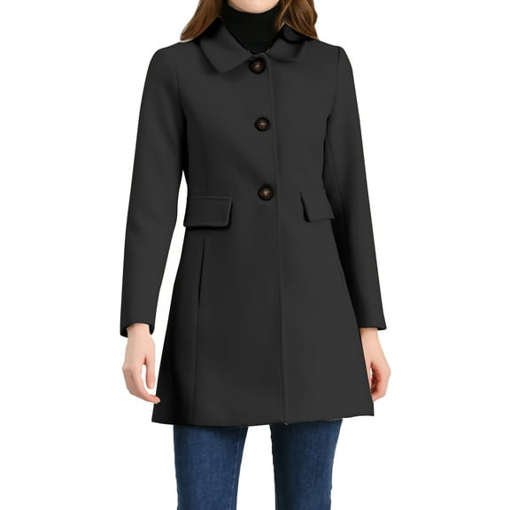 INSPIRE CHIC Women's Vintage Lapel Collared Overcoat Single Breasted Mid-Long Winter Coat
