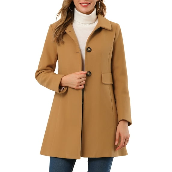 Allegra K Women's Vintage Lapel Collared Overcoat Single Breasted Mid-Long Winter Coat
