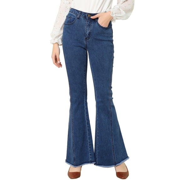 INSPIRE CHIC Women's Vintage Long Pants Classic High Waist Denim Bell Bottoms Jeans