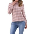 thumbnail image 1 of Allegra K Women's Vintage Mock Neck Puff Long Sleeve Casual Houndstooth Plaid Blouse M Pink, 1 of 5