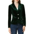 thumbnail image 1 of INSPIRE CHIC Women's Vintage Velvet Blazer Notched Lapel Button Front Wear-to-Work Jacket M Dark Green, 1 of 9