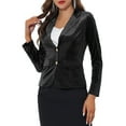 thumbnail image 1 of INSPIRE CHIC Women's Vintage Velvet Blazer Notched Lapel Button Front Wear-to-Work Jacket S Black, 1 of 7