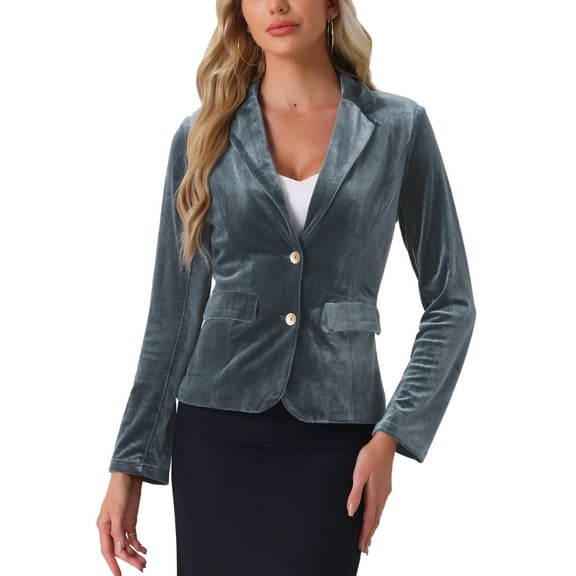 INSPIRE CHIC Women's Vintage Velvet Blazer Notched Lapel Button Front Wear-to-Work Jacket S Dark Grey