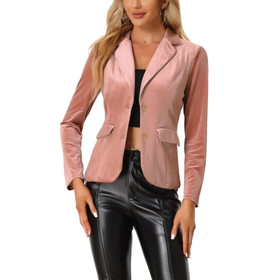 INSPIRE CHIC Women's Vintage Velvet Blazer Notched Lapel Button Front Wear-to-Work Jacket XL Pink