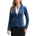 thumbnail image 1 of INSPIRE CHIC Women's Vintage Velvet Blazer Notched Lapel Button Front Wear-to-Work Jacket XS Blue Grey, 1 of 7