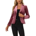 thumbnail image 1 of INSPIRE CHIC Women's Vintage Velvet Blazer Notched Lapel Button Front Wear-to-Work Jacket XS Dirty Pink, 1 of 7
