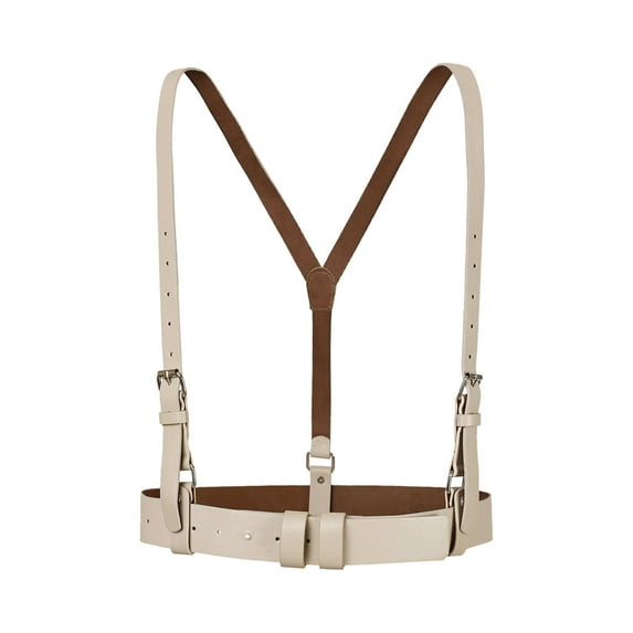 INSPIRE CHIC Unisex Vintage PU Leather Y Back Suspenders Adjustable Holes Belts for Women Men 27.17-33.07" Beige
