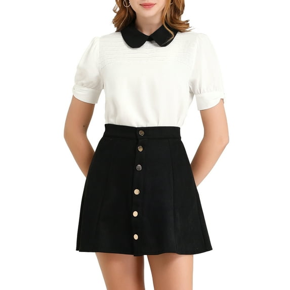 INSPIRE CHIC Women's Shirts Vintage Peter Pan Collar Puff Short Sleeve Chic Blouse Top 2XL White