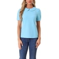 thumbnail image 1 of INSPIRE CHIC Women's Vintage Peter Pan Collar Contrast Trim Puff Short Sleeve Blouse Top S Blue, 1 of 6