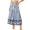 thumbnail image 1 of INSPIRE CHIC Women's Boho Floral Skirt Tassels Elastic Waist Flowy Maxi Skirts XS Blue, 1 of 6