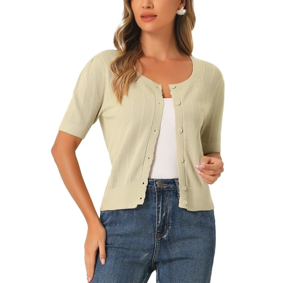 INSPIRE CHIC Women's Vintage Short Sleeve Bolero Cardigan Casual Elegant Button Up Shrug Sweater for Dress Tops