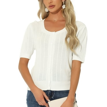 Allegra K Women's Vintage Short Sleeve Bolero Cardigan Casual Elegant Button Up Shrug Sweater for Dress Tops