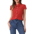 thumbnail image 1 of INSPIRE CHIC Women's Vintage Short Sleeve Tops Button Up Polka Dots Shirt L Red, 1 of 6