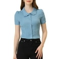 thumbnail image 1 of INSPIRE CHIC Women's Vintage Sweet Doll Collar Button Down Soft Shirt M Grey Blue, 1 of 8