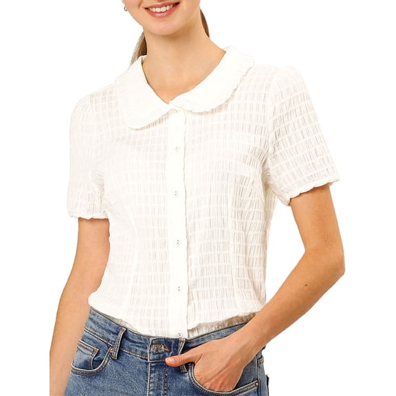 INSPIRE CHIC Women's Vintage Sweet Doll Collar Button Down Soft Shirt S White