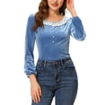 thumbnail image 1 of Allegra K Women's Vintage Velvet Top Scoop Neck Button Decor Lace Panel  Shirt, 1 of 6