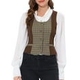 thumbnail image 1 of INSPIRE CHIC Women's Vintage Waistcoat Vest Plaid Button Down Work Dressy Vests XS Brown, 1 of 7