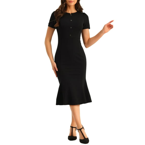 INSPIRE CHIC Women's Vintage Wear-to-Work Dress Short Sleeve Mermaid Bodycon Midi Dresses