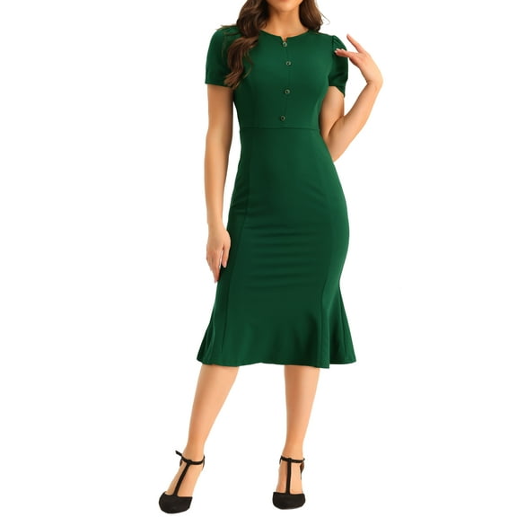 INSPIRE CHIC Women's Vintage Wear-to-Work Dress Short Sleeve Mermaid Bodycon Midi Dresses
