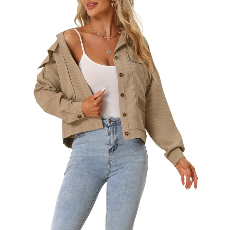 INSPIRE CHIC Women's Waffle Shacket Jacket Drop Shoulder Pocket - Main Image