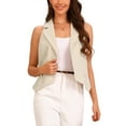 thumbnail image 1 of INSPIRE CHIC Women's Waistcoat Notched Lapel V Neck Double Breasted Sleeveless Suit Vests L Apricot, 1 of 6