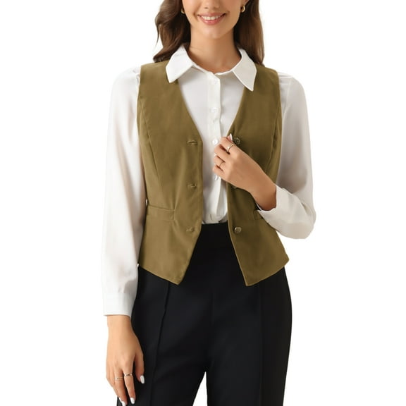 INSPIRE CHIC Women's Waistcoat Steampunk Velvet Christmas Sleeveless Button Down V-Neck Suit Vests XL Khaki
