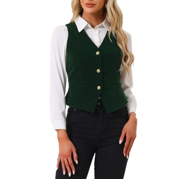INSPIRE CHIC Women's Waistcoat Steampunk Velvet Christmas Sleeveless Button Down V-Neck Suit Vests XS Dark Green