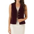 thumbnail image 1 of INSPIRE CHIC Women's Waistcoat Suit Velvet Sleeveless Lapel V Neck Dressy Blazer Vests S Burgundy, 1 of 5