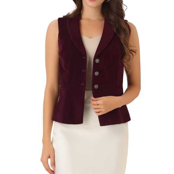INSPIRE CHIC Women's Waistcoat Suit Velvet Sleeveless Lapel V Neck Dressy Blazer Vests XL Burgundy