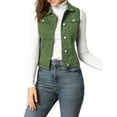 thumbnail image 1 of INSPIRE CHIC Women's Washed Denim Button Sleeveless Vest Jacket with Pockets S Olive Green, 1 of 7
