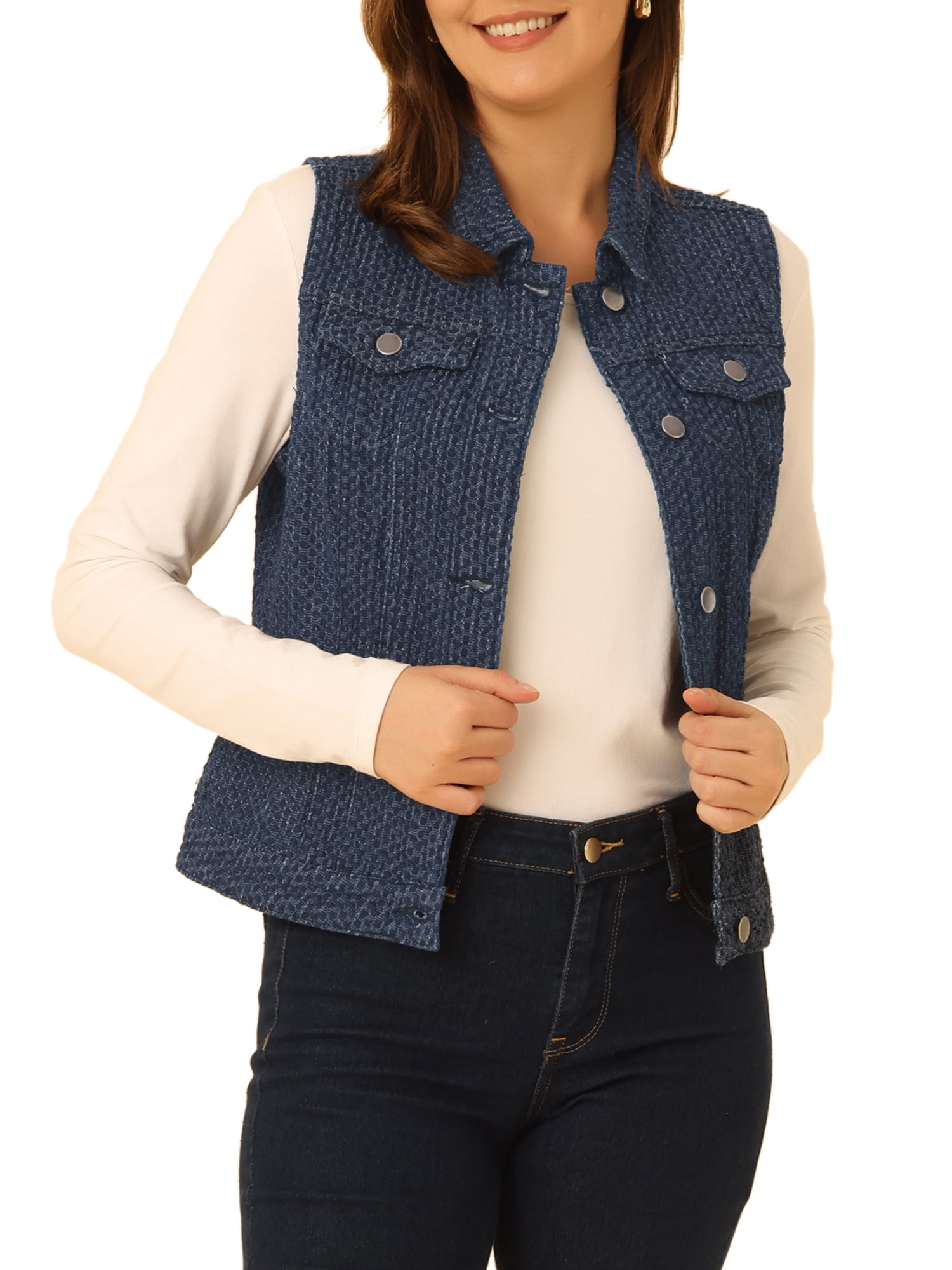 Frayed Edge Flap Pockets Denim Vest Jacket main image 1
