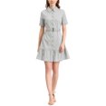 thumbnail image 1 of INSPIRE CHIC Women's Wear to Work Belted Button Down Cotton Ruffled Safari Shirt Dress M Gray, 1 of 6